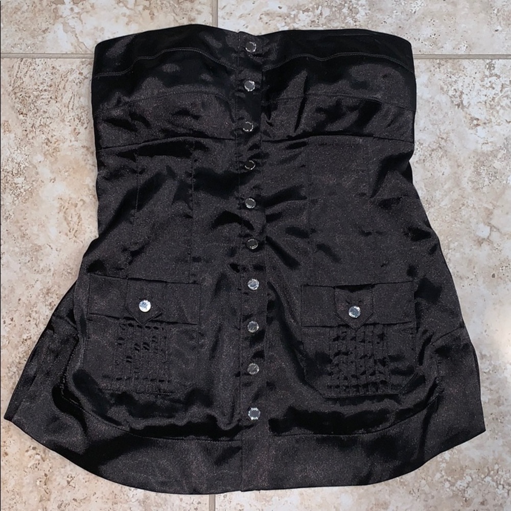 2b Bebe Strapless Black Button Down Tank Top